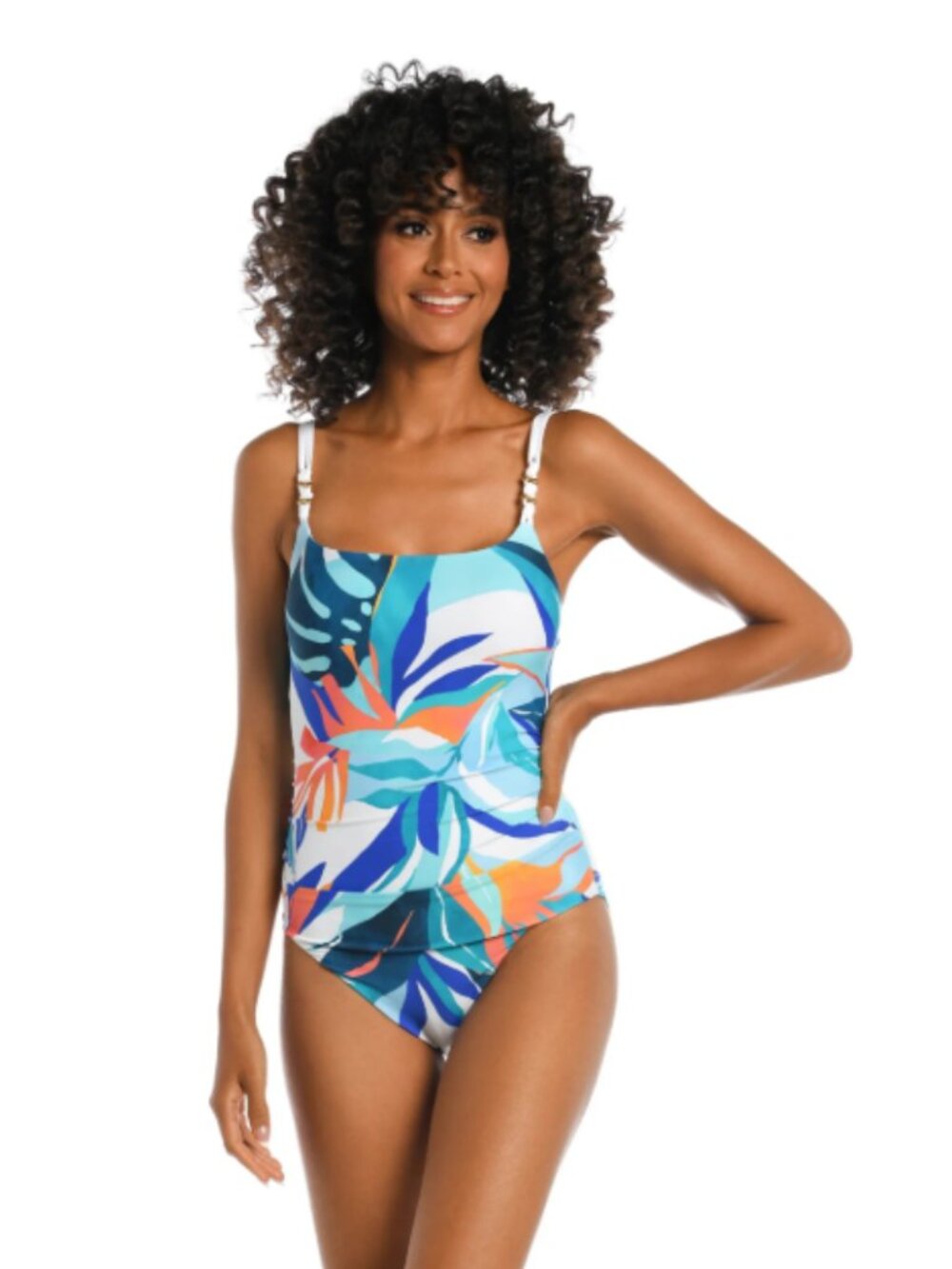 La Blanca Island Goddess Slimming One Piece Swimsuit Size 12 Beaded Straps